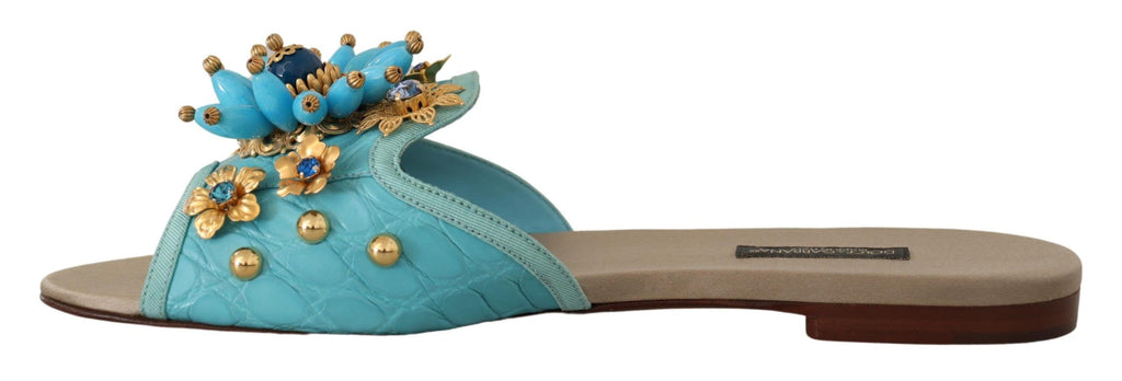 Dolce &amp; Gabbana – Exquisite Sandalen aus exotischem Leder mit Kristallverzierung