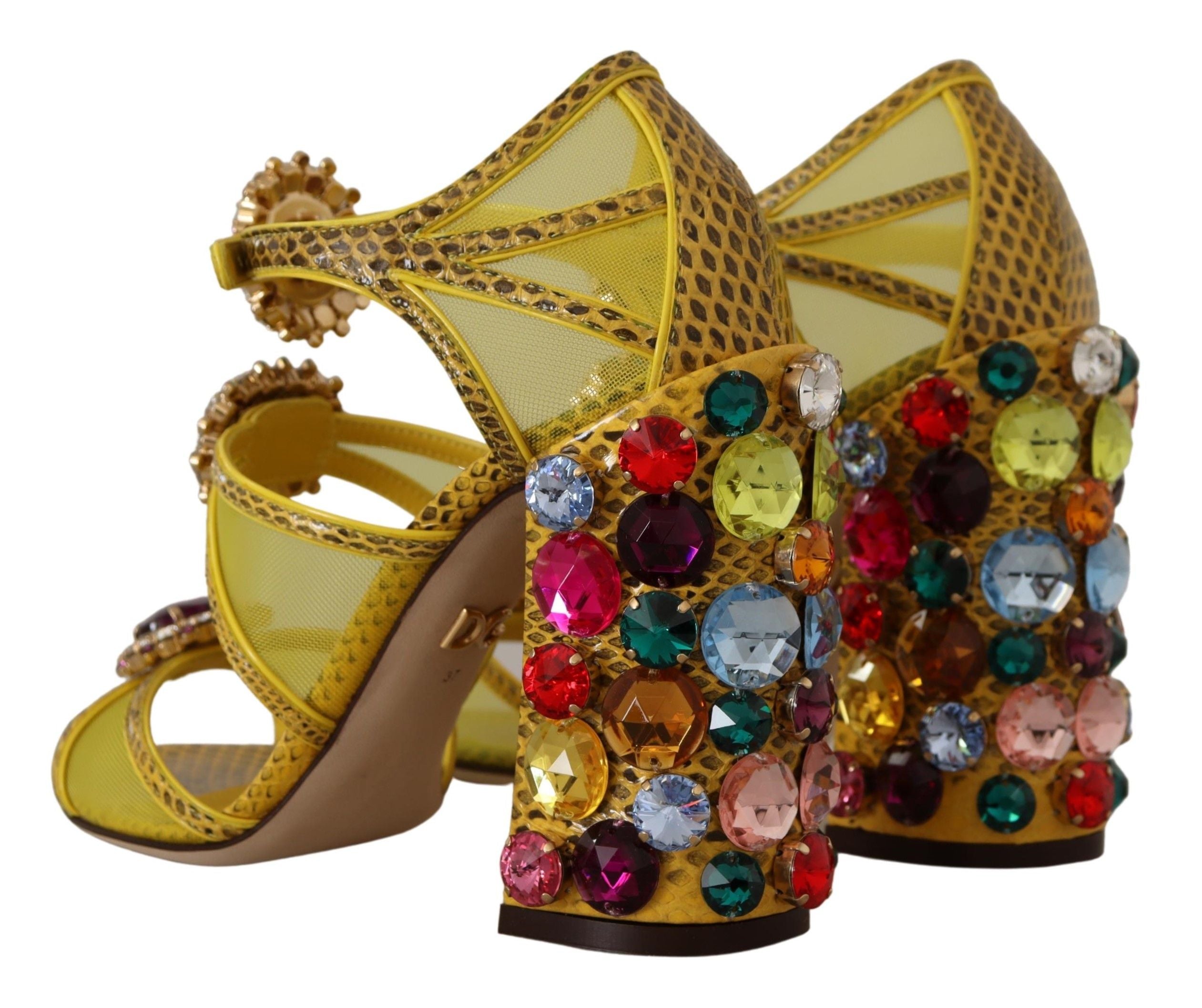 Dolce &amp; Gabbana – Atemberaubende Sandalen aus gelbem Leder mit Kristallverzierung