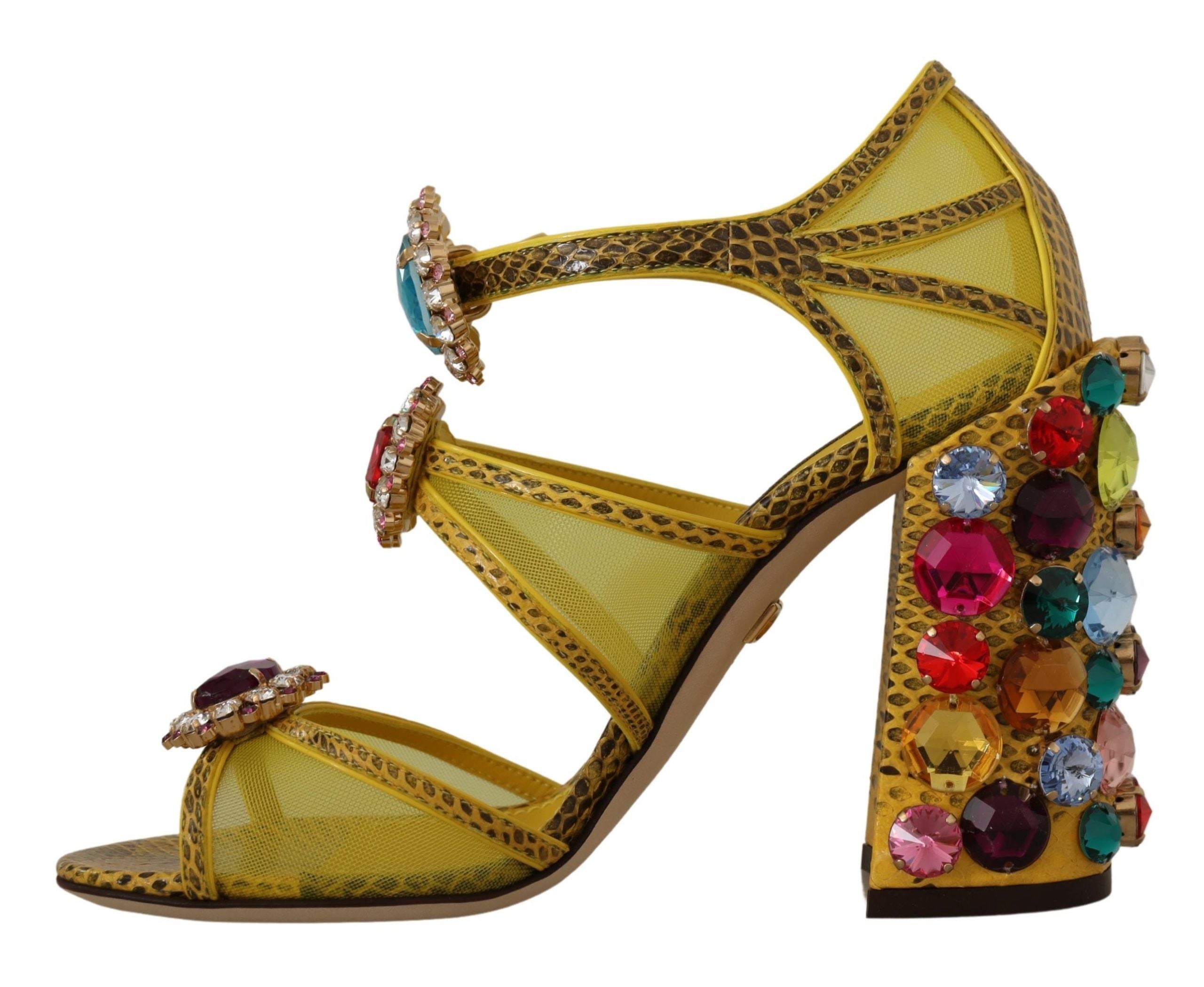 Dolce &amp; Gabbana – Atemberaubende Sandalen aus gelbem Leder mit Kristallverzierung
