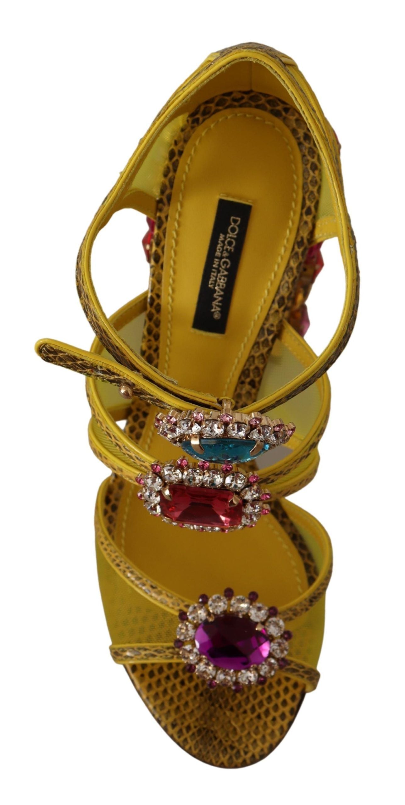 Dolce &amp; Gabbana – Atemberaubende Sandalen aus gelbem Leder mit Kristallverzierung