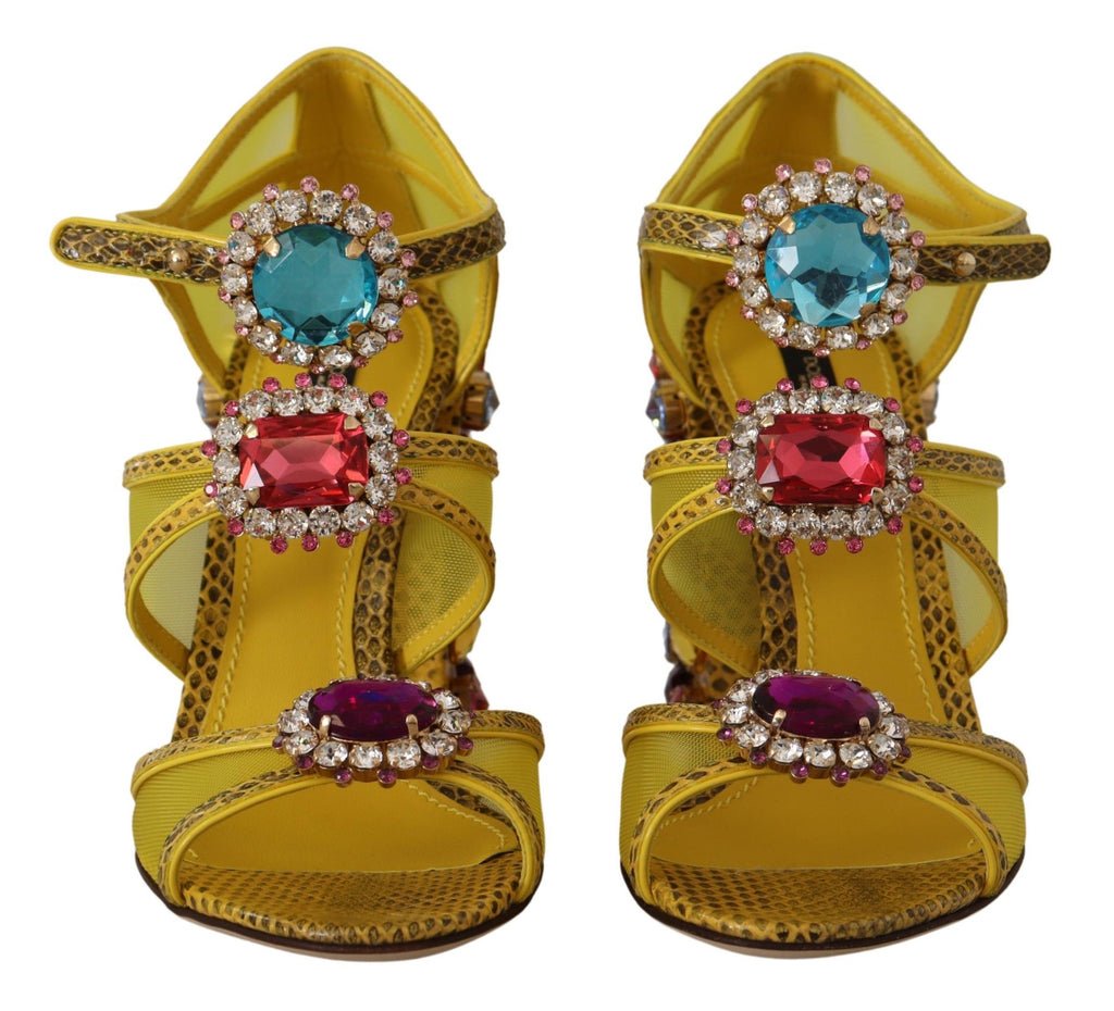 Dolce &amp; Gabbana – Atemberaubende Sandalen aus gelbem Leder mit Kristallverzierung