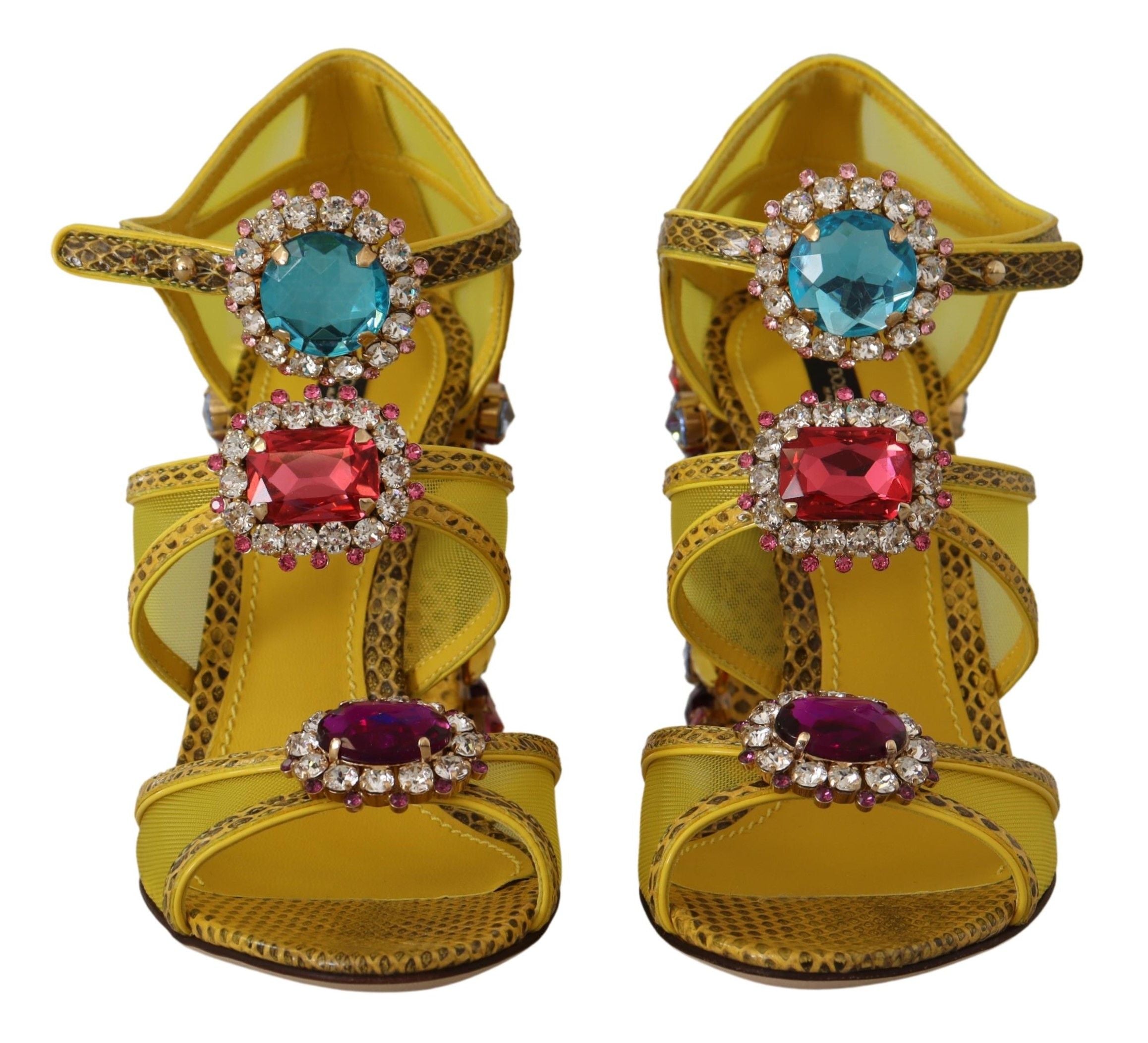 Dolce &amp; Gabbana – Atemberaubende Sandalen aus gelbem Leder mit Kristallverzierung
