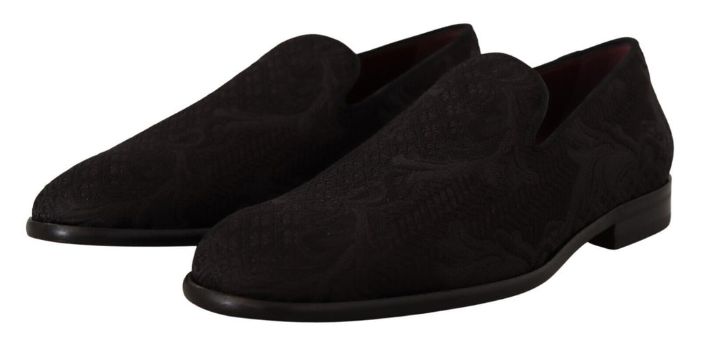 Dolce &amp; Gabbana – Schwarze Hausschuhe aus geblümtem Brokat