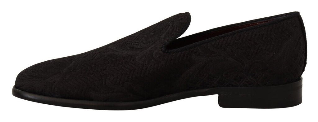 Dolce &amp; Gabbana – Schwarze Hausschuhe aus geblümtem Brokat