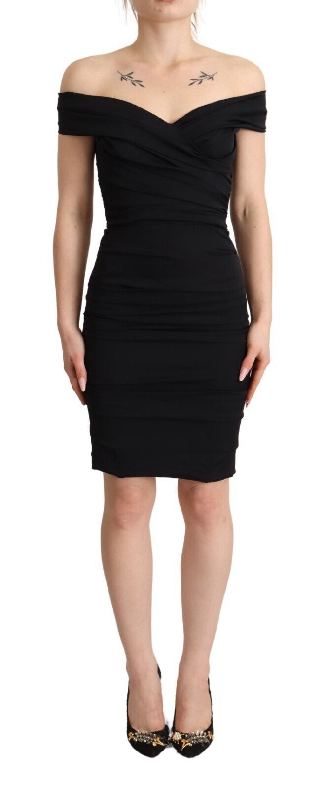 Dolce &amp; Gabbana Elegantes schwarzes schulterfreies Seidenkleid