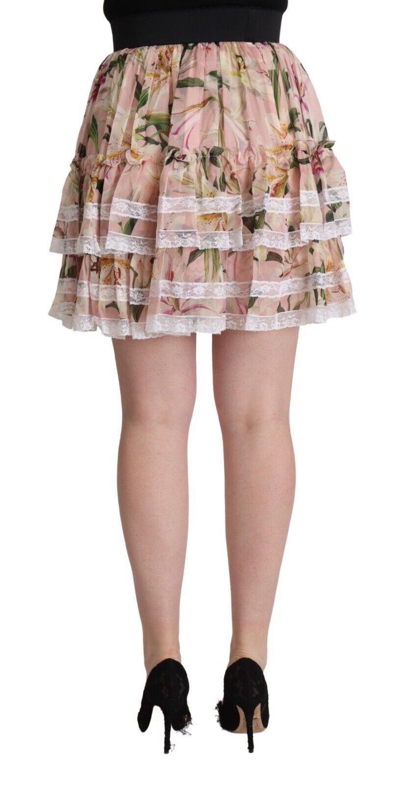 Dolce &amp; Gabbana – Eleganter, gestufter Minirock in A-Linie mit Lilien-Print
