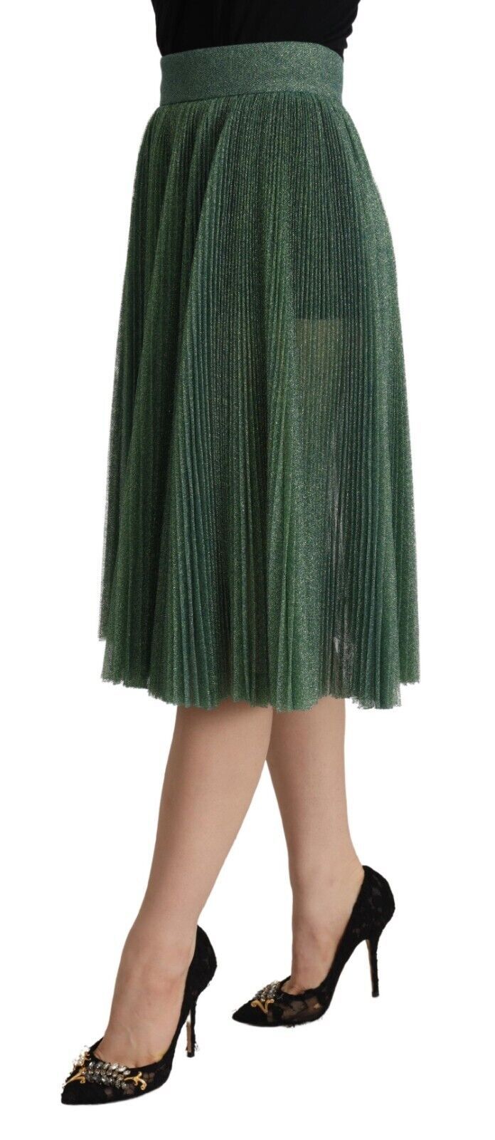 Dolce &amp; Gabbana – Metallic-grüner, plissierter A-Linien-Midirock