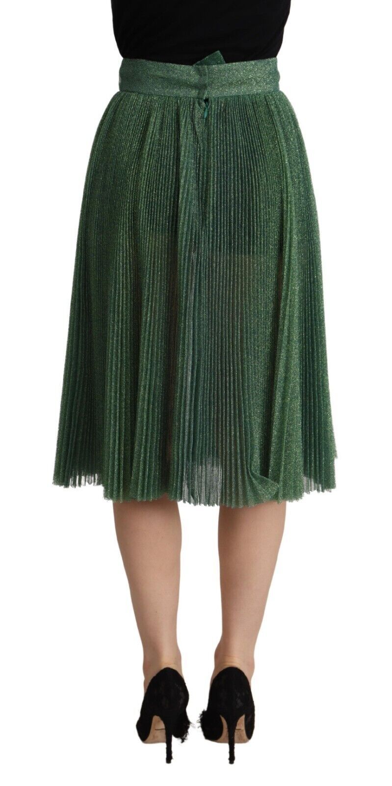 Dolce &amp; Gabbana – Metallic-grüner, plissierter A-Linien-Midirock