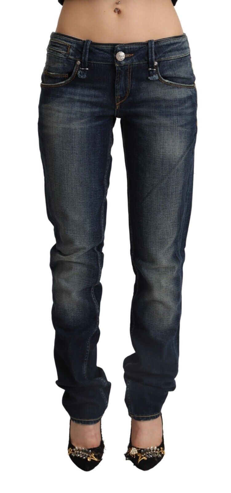 Acht Chic Dunkelblaue Skinny Jeans mit niedriger Taille
