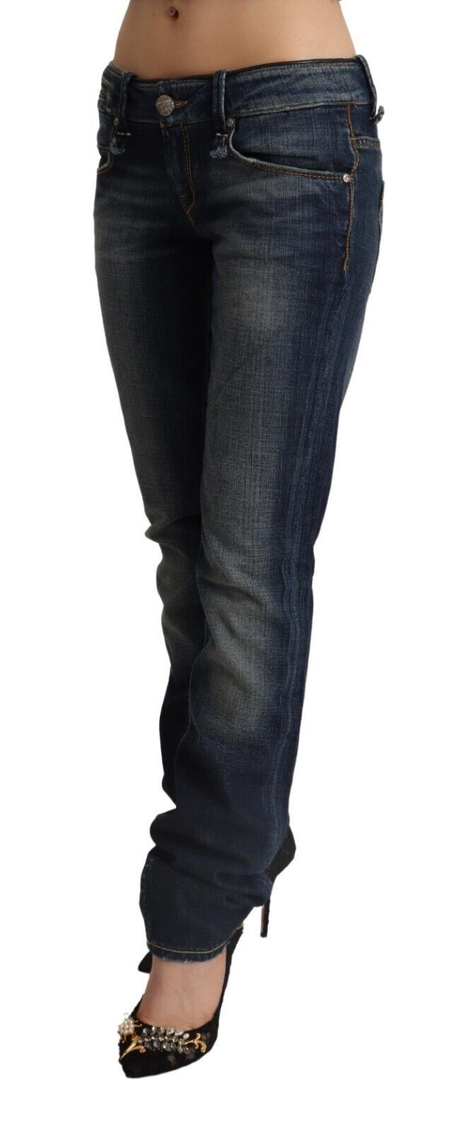 Acht Chic Dunkelblaue Skinny Jeans mit niedriger Taille