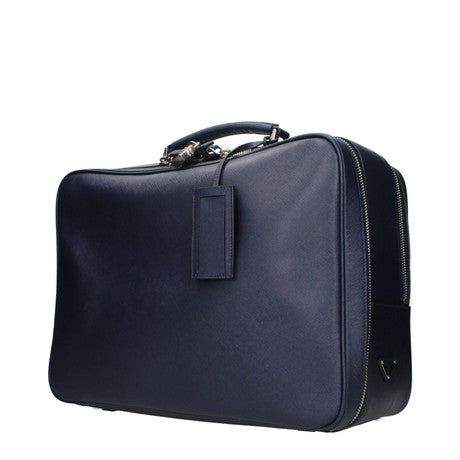 Prada Men Blue Leather Travel Bag