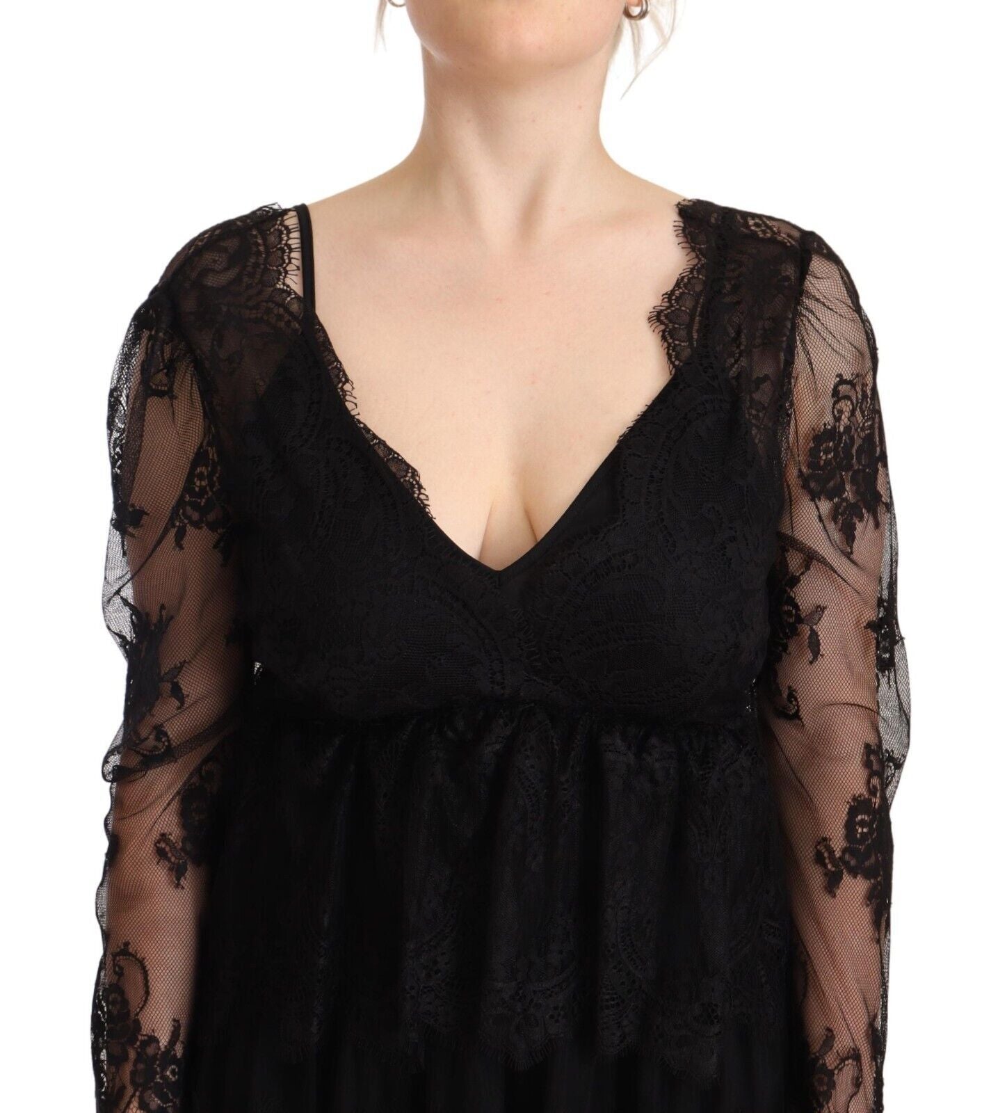 Aniye By – Elegantes, langärmliges Etuikleid mit Blumenspitze