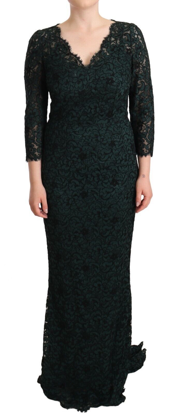 Dolce &amp; Gabbana Elegantes bodenlanges Spitzenkleid mit V-Ausschnitt