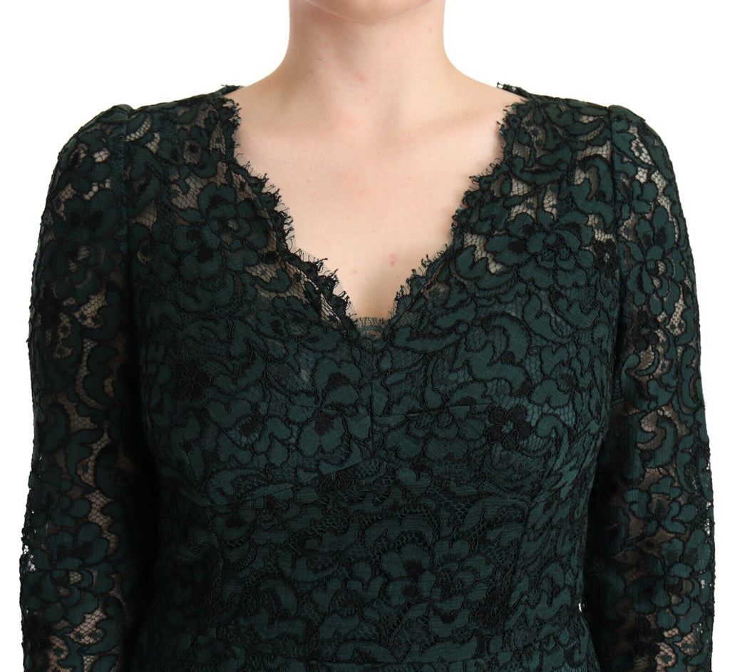 Dolce &amp; Gabbana Elegantes bodenlanges Spitzenkleid mit V-Ausschnitt