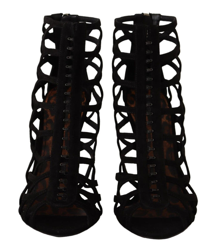 Dolce &amp; Gabbana Elegante schwarze Wildleder-Sandalen mit Absatz