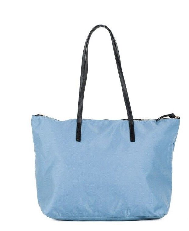 Versace Portuna Medusa, mittelgroße Tragetasche aus Nylon und Leder in Kornblumenblau