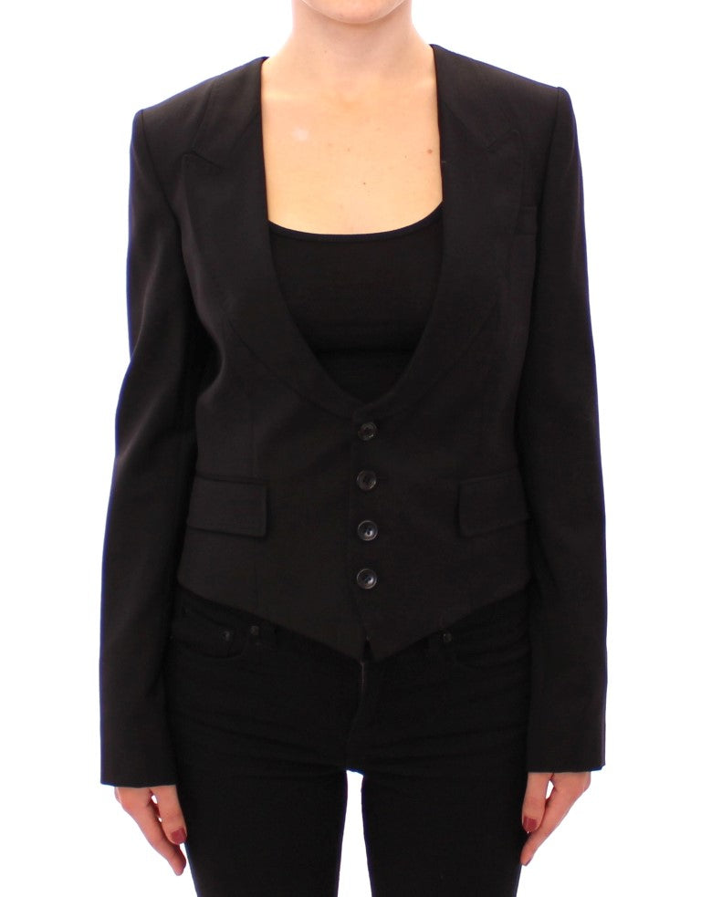 Dolce &amp; Gabbana – Eleganter schwarzer Blazer aus Seidenmischung mit Schaldetail auf der Rückseite