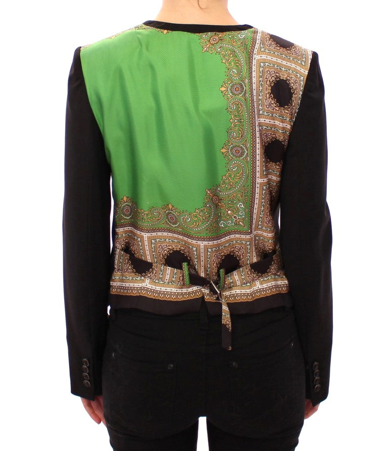 Dolce &amp; Gabbana – Eleganter schwarzer Blazer aus Seidenmischung mit Schaldetail auf der Rückseite