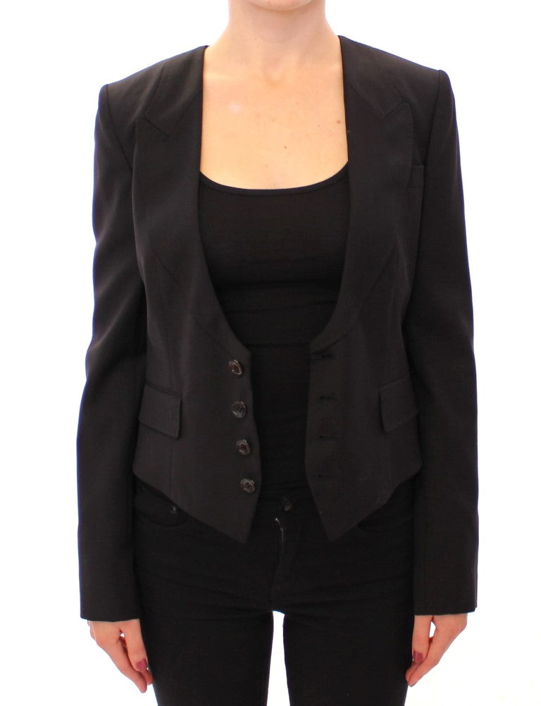 Dolce &amp; Gabbana – Eleganter schwarzer Blazer aus Seidenmischung mit Schaldetail auf der Rückseite