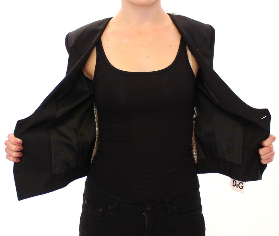 Dolce &amp; Gabbana – Eleganter schwarzer Blazer aus Seidenmischung mit Schaldetail auf der Rückseite