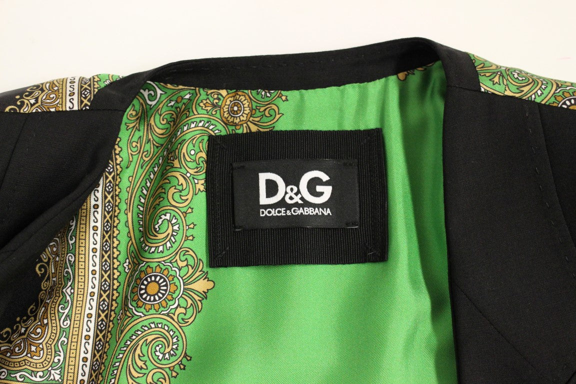 Dolce &amp; Gabbana – Eleganter schwarzer Blazer aus Seidenmischung mit Schaldetail auf der Rückseite