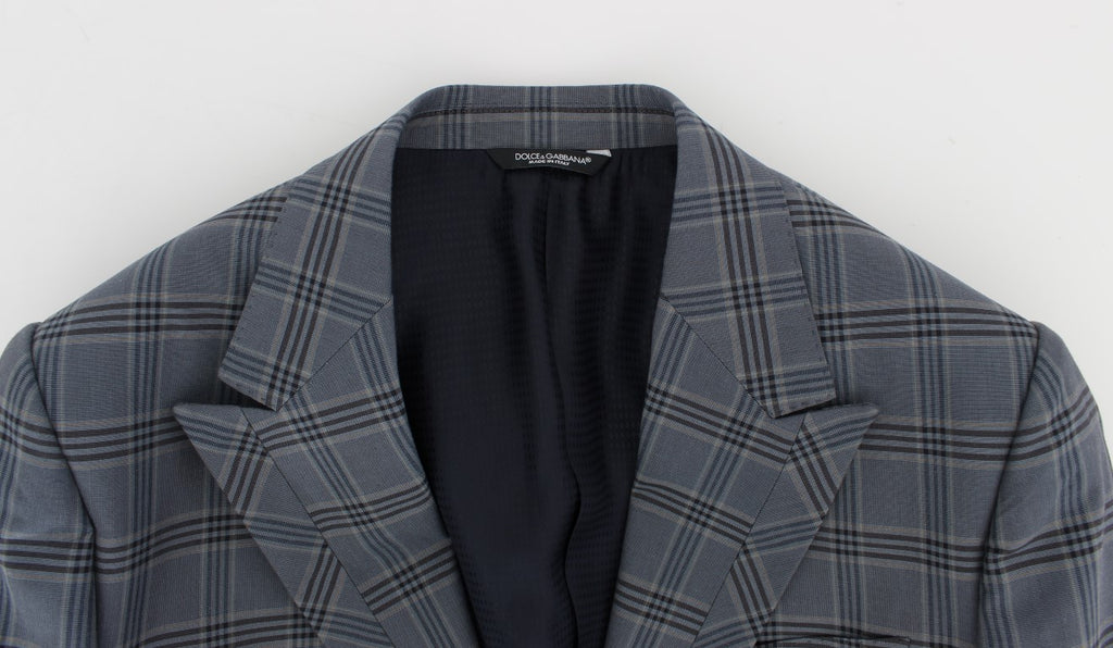 Dolce &amp; Gabbana Eleganter blau karierter Slim Fit Blazer