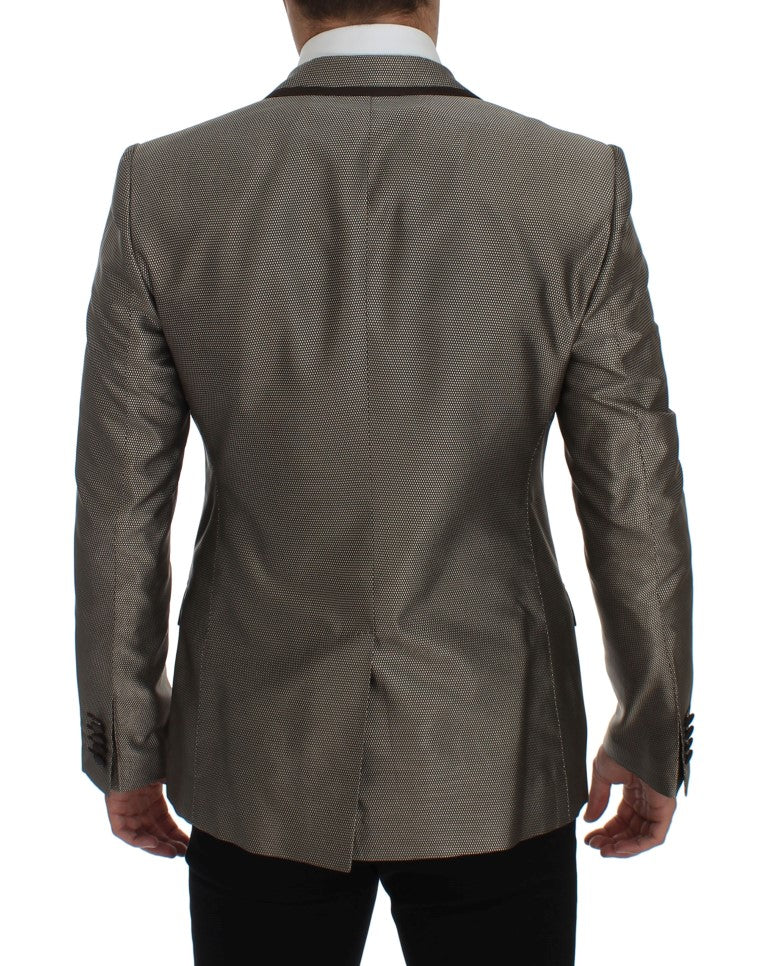 Dolce &amp; Gabbana – Eleganter schmaler Blazer aus brauner Seide mit zwei Knöpfen