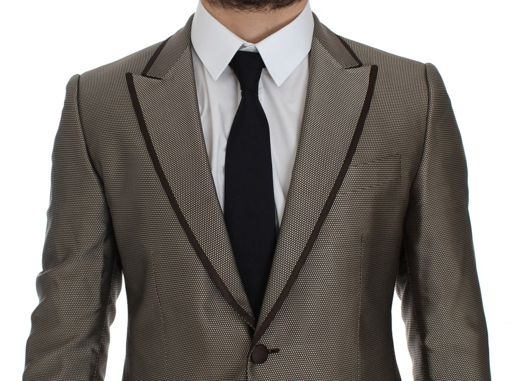 Dolce &amp; Gabbana – Eleganter schmaler Blazer aus brauner Seide mit zwei Knöpfen