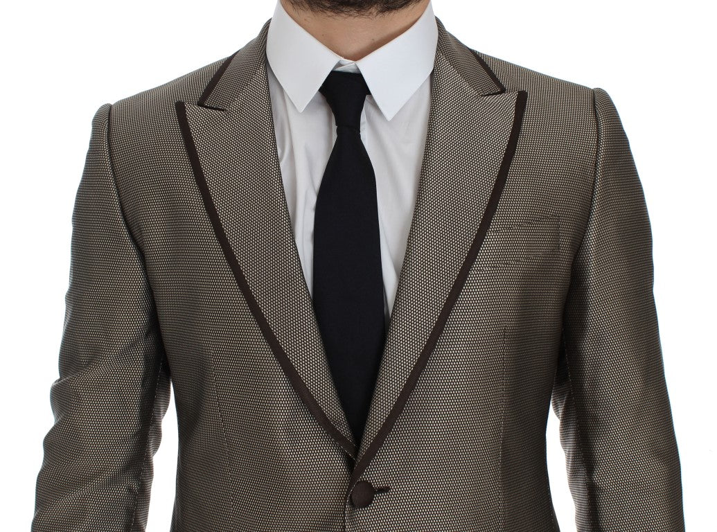 Dolce &amp; Gabbana – Eleganter schmaler Blazer aus brauner Seide mit zwei Knöpfen