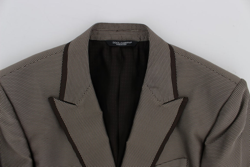 Dolce &amp; Gabbana – Eleganter schmaler Blazer aus brauner Seide mit zwei Knöpfen