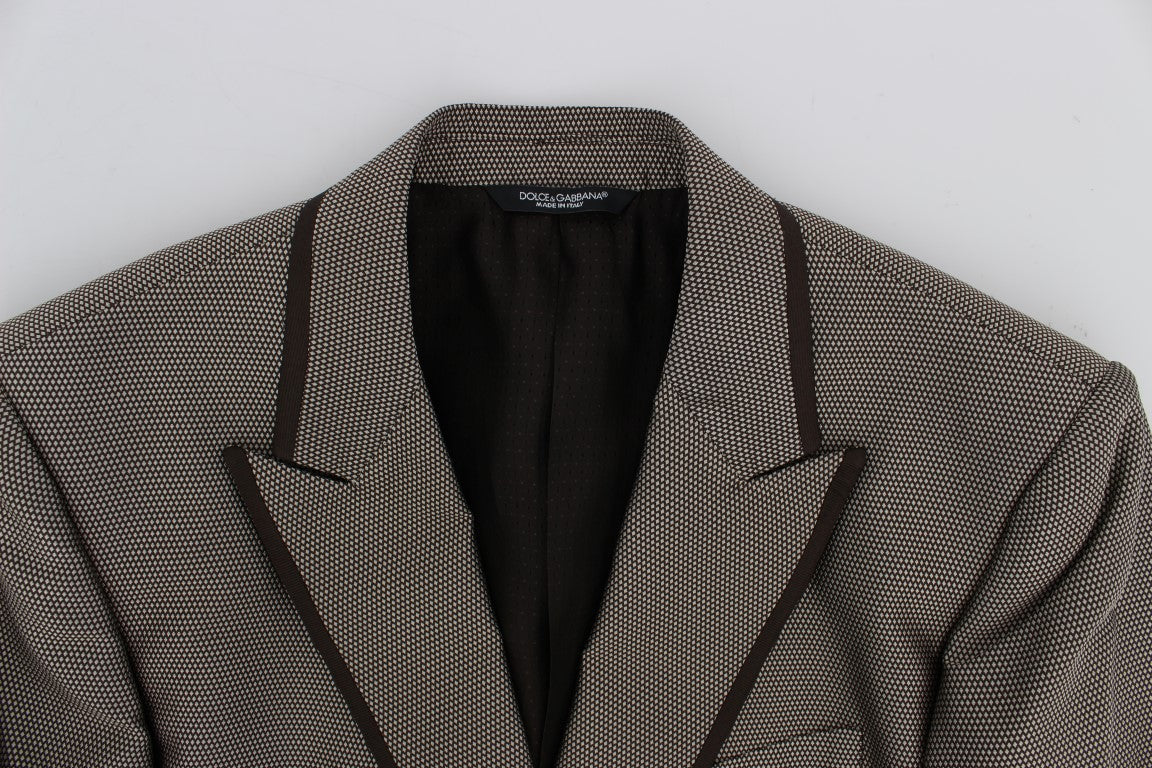 Dolce &amp; Gabbana – Eleganter schmaler Blazer aus brauner Seide mit zwei Knöpfen