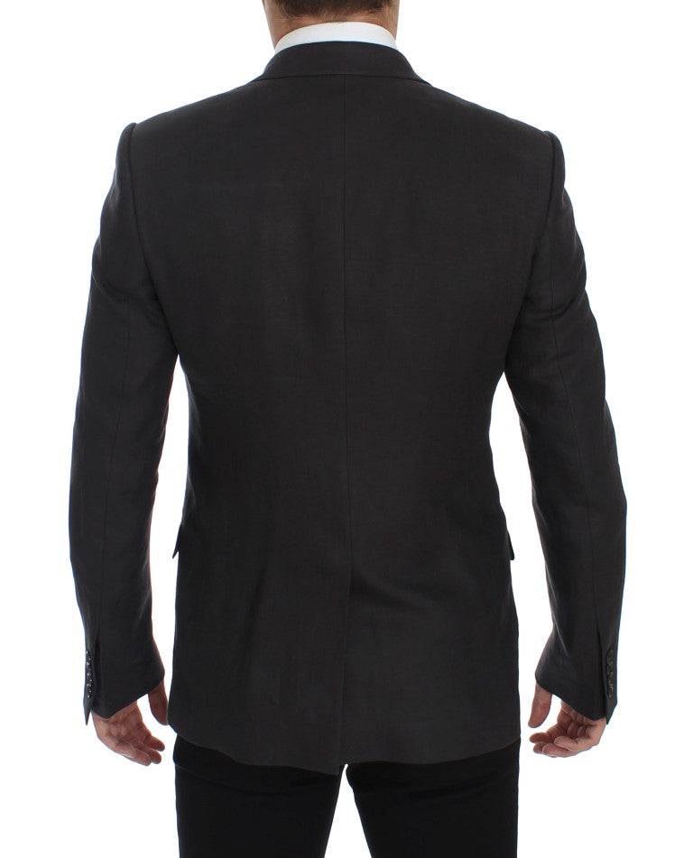 Dolce &amp; Gabbana – Eleganter Slim Fit-Blazer und Weste aus grauem Leinen