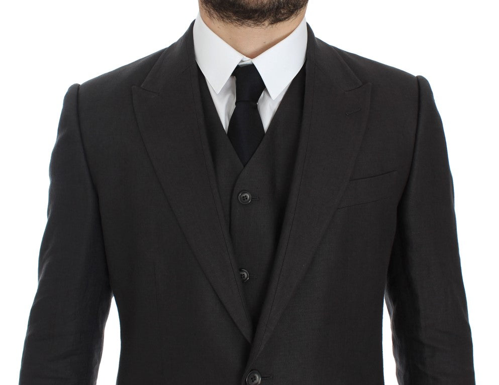 Dolce &amp; Gabbana – Eleganter Slim Fit-Blazer und Weste aus grauem Leinen