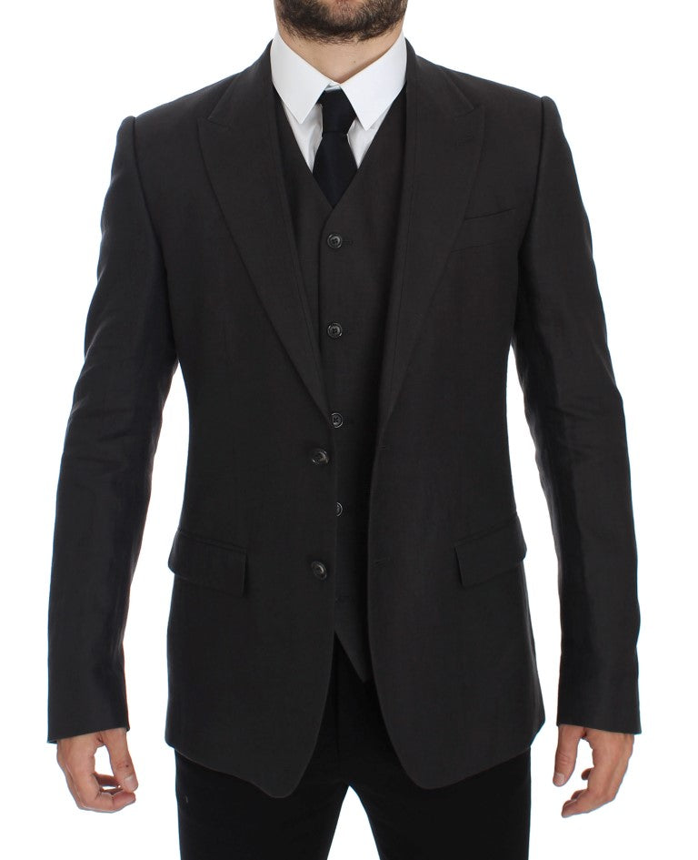 Dolce &amp; Gabbana – Eleganter Slim Fit-Blazer und Weste aus grauem Leinen