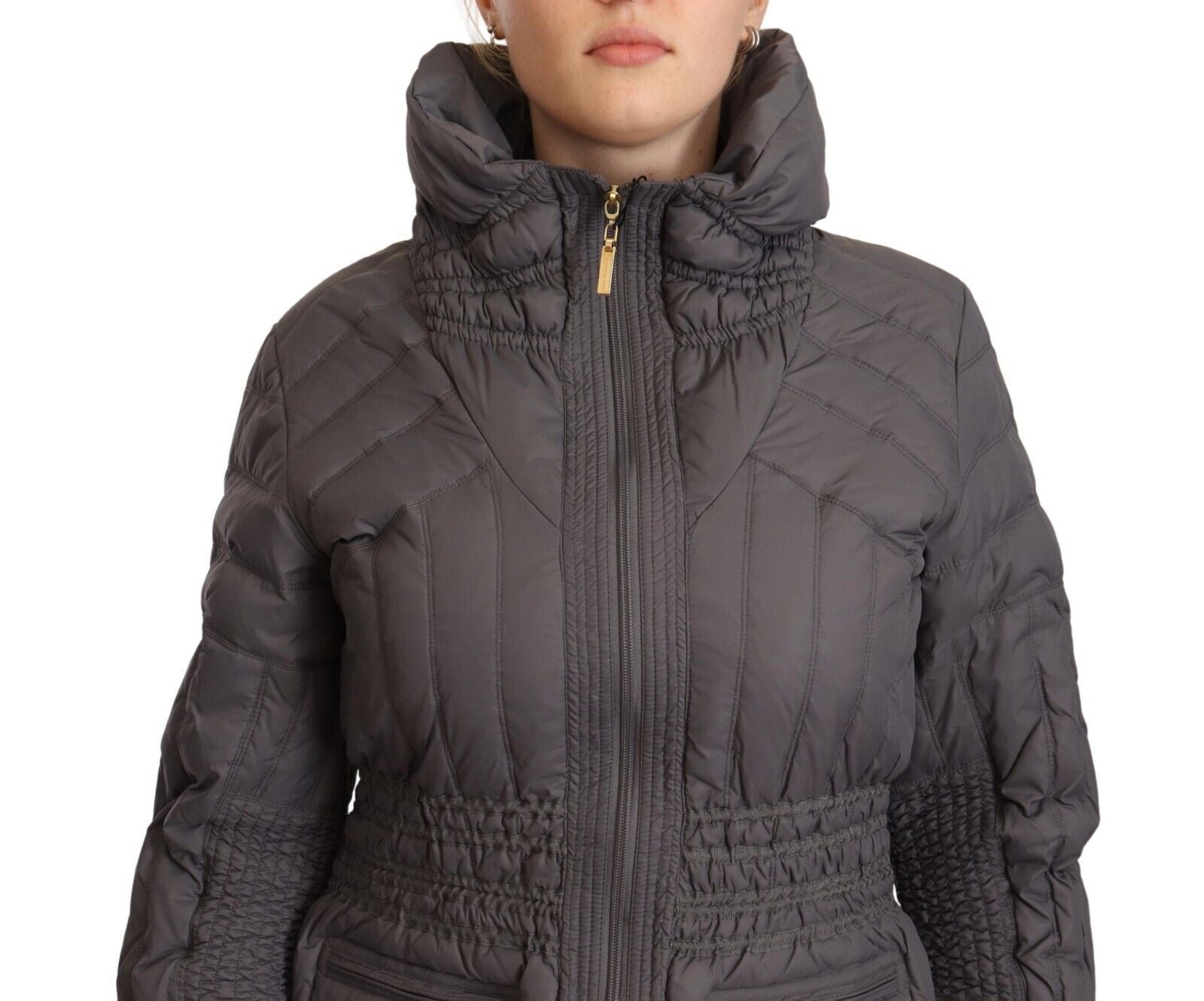 Roccobarocco Elegante Stepp-Langjacke mit Logo-Patch