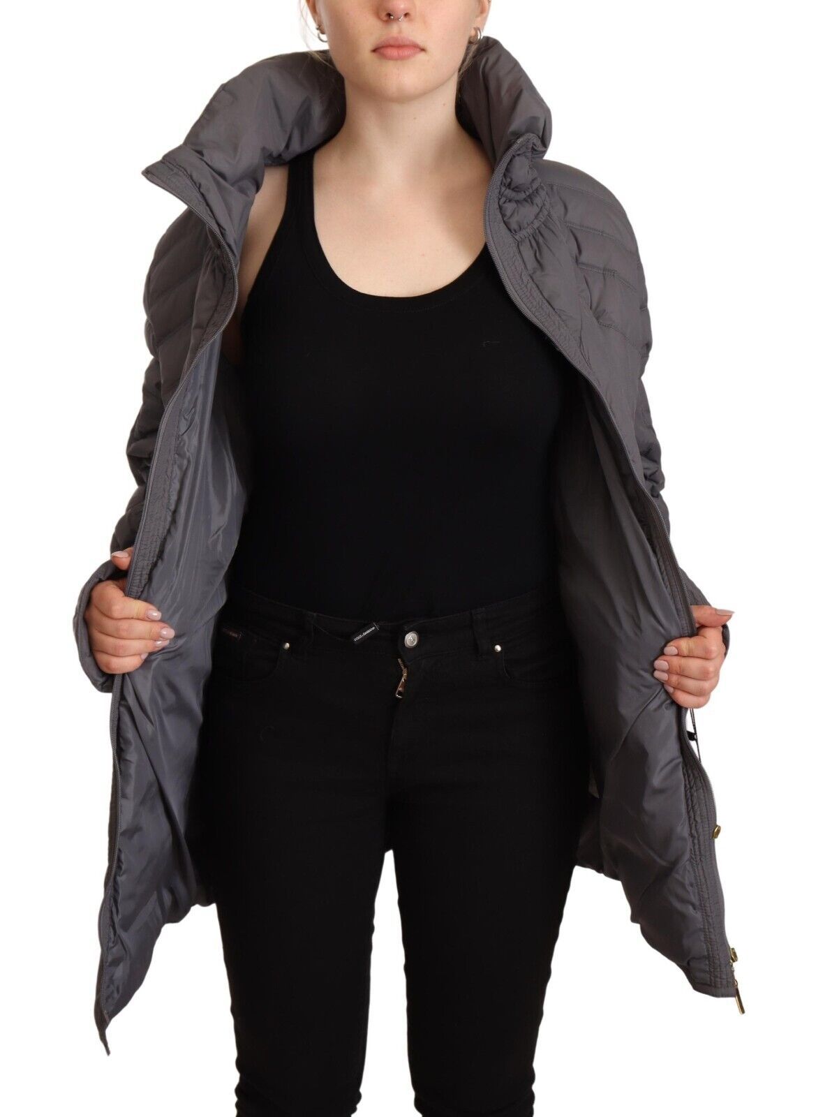 Roccobarocco Elegante Stepp-Langjacke mit Logo-Patch