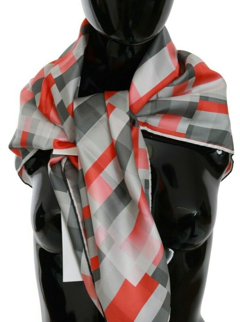 Costume National – Eleganter karierter Seidenschal in Grau und Rot
