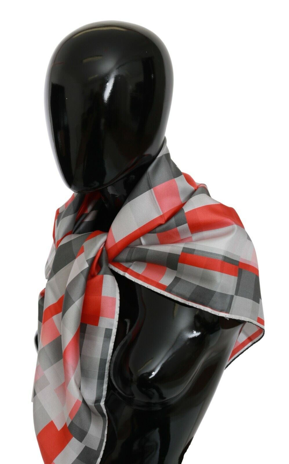 Costume National – Eleganter karierter Seidenschal in Grau und Rot