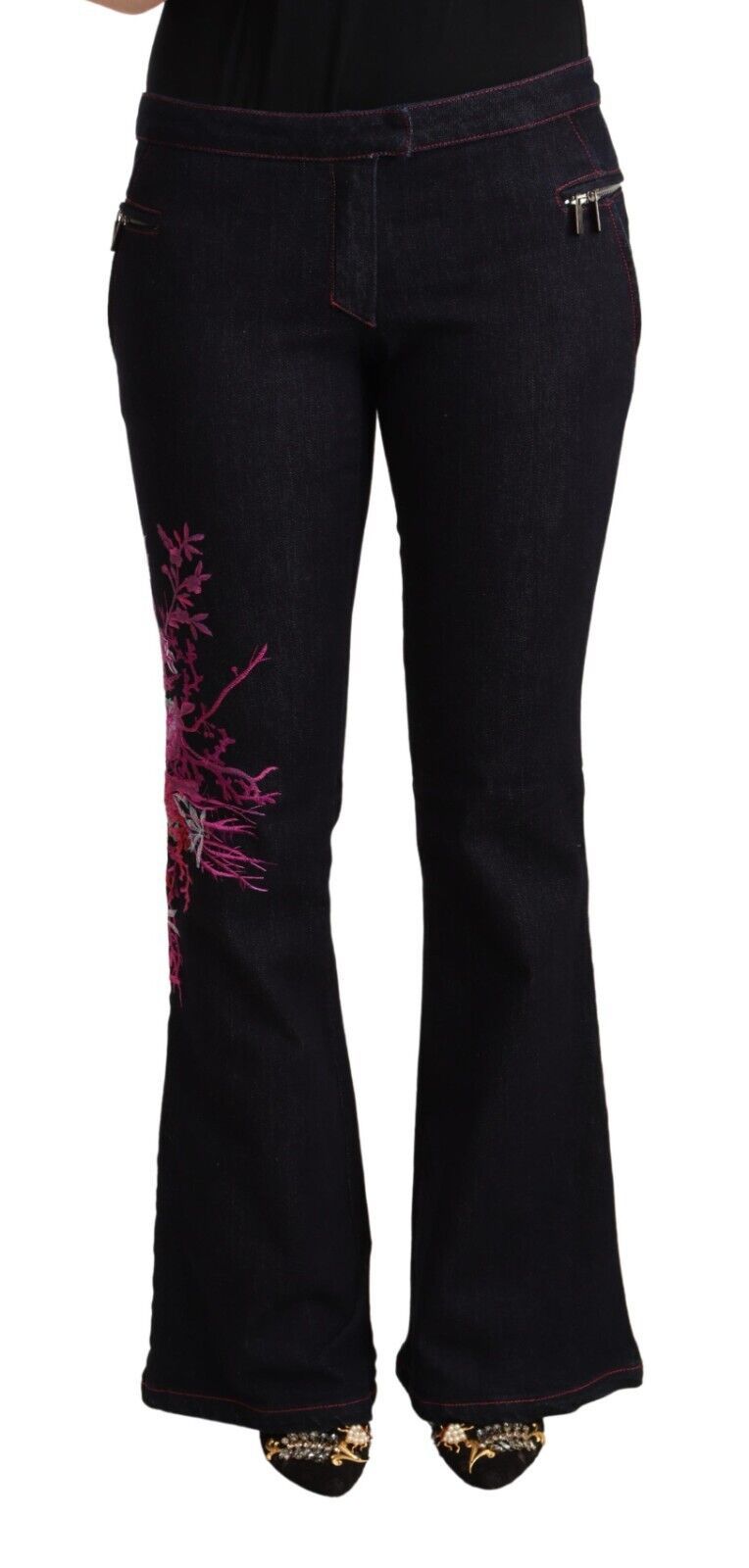 Exte Chic – Schwarze Schlagjeans mit mittlerer Taille