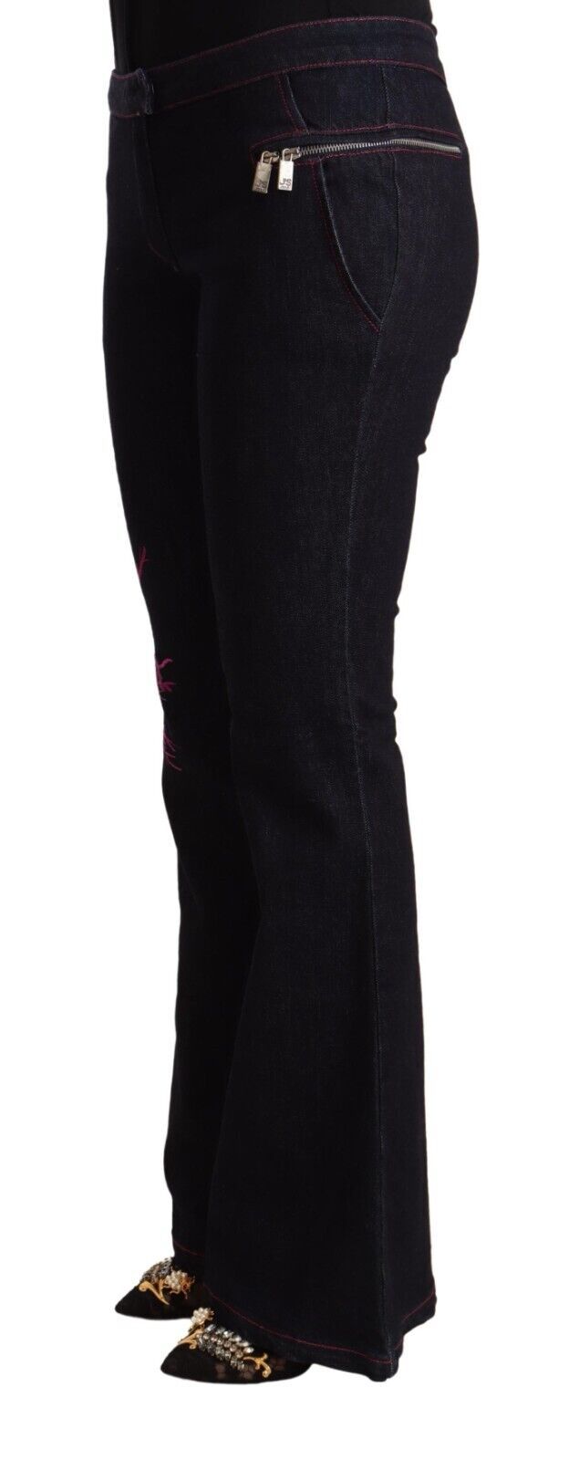 Exte Chic – Schwarze Schlagjeans mit mittlerer Taille