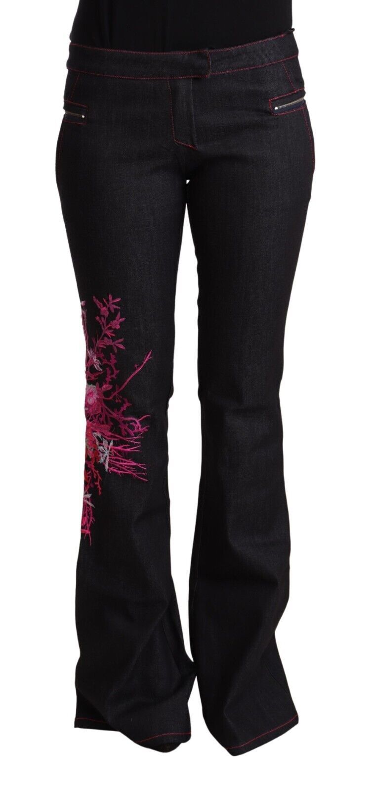 Exte Chic – Schwarze Schlagjeans mit mittlerer Taille