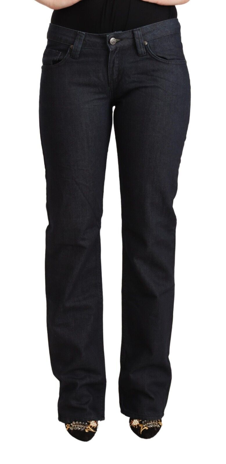 Exte Chic Dunkelblaue, gerade geschnittene Jeans mit niedriger Taille