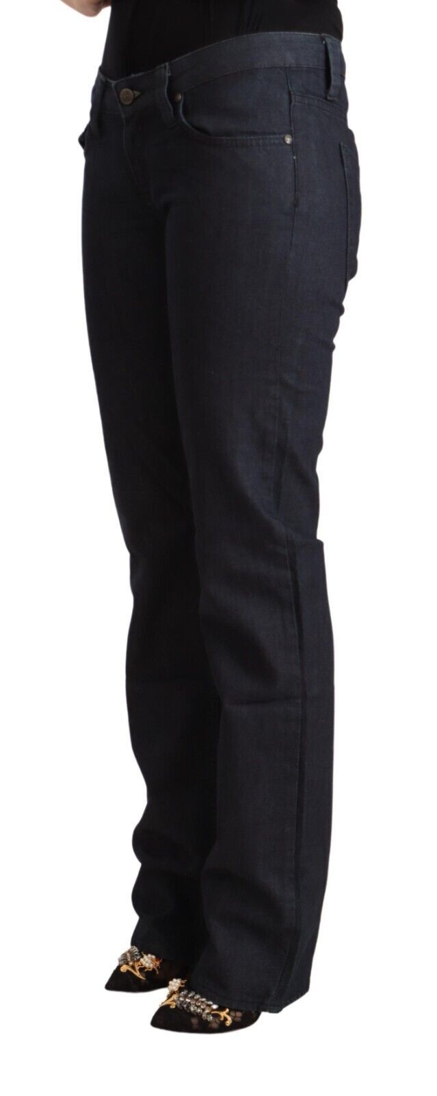 Exte Chic Dunkelblaue, gerade geschnittene Jeans mit niedriger Taille