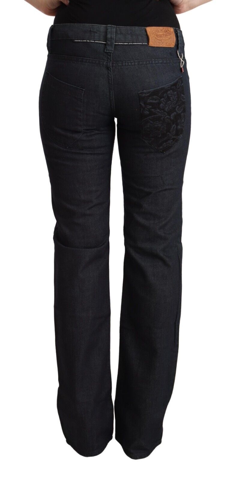 Exte Chic Dunkelblaue, gerade geschnittene Jeans mit niedriger Taille