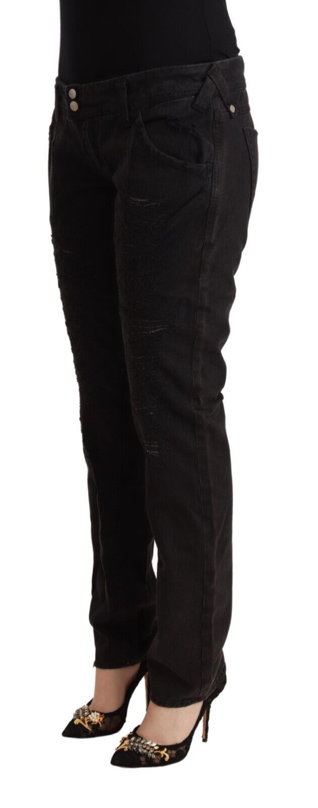 CYCLE Schicke Slim Fit Jeans mit niedriger Taille in Schwarz