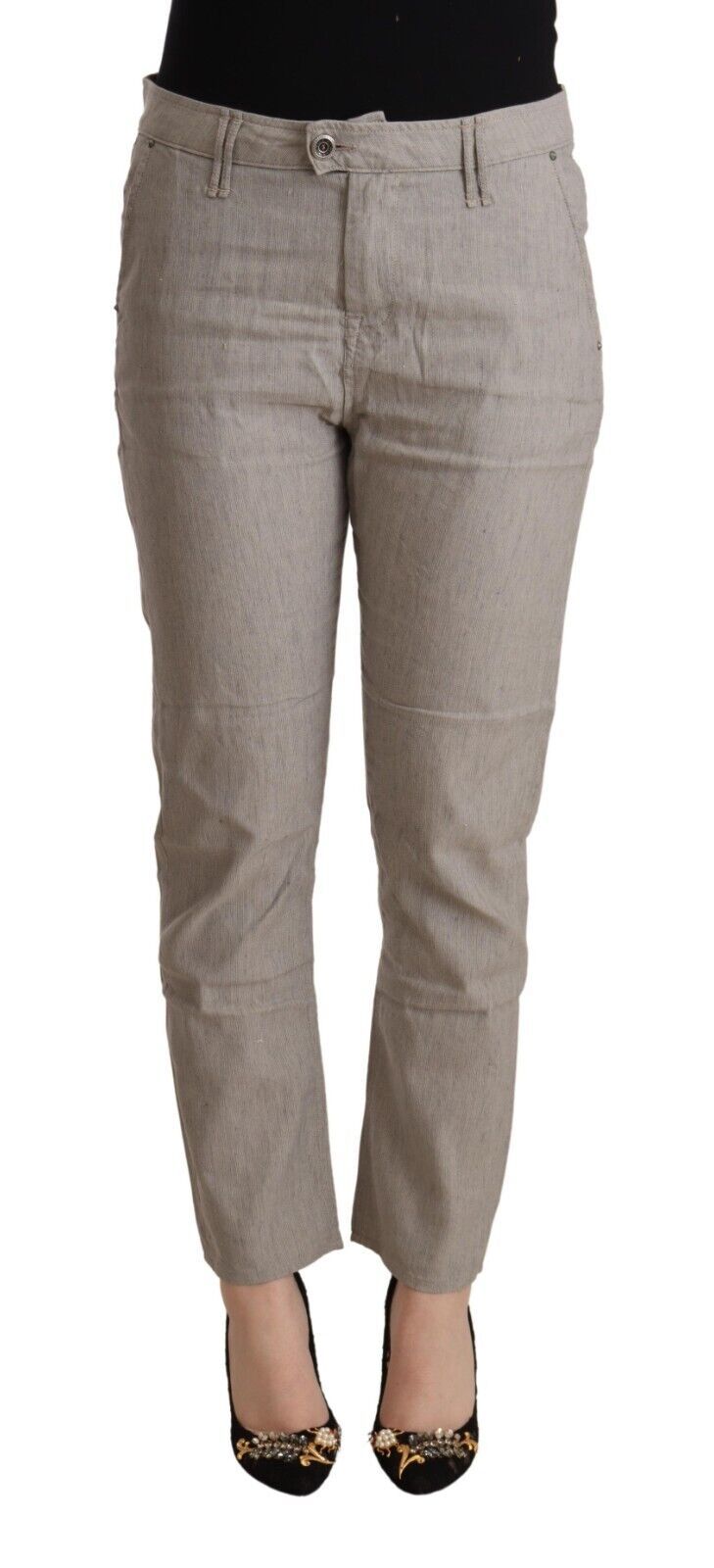 CYCLE Elegante hellgraue, konische Leinenhose