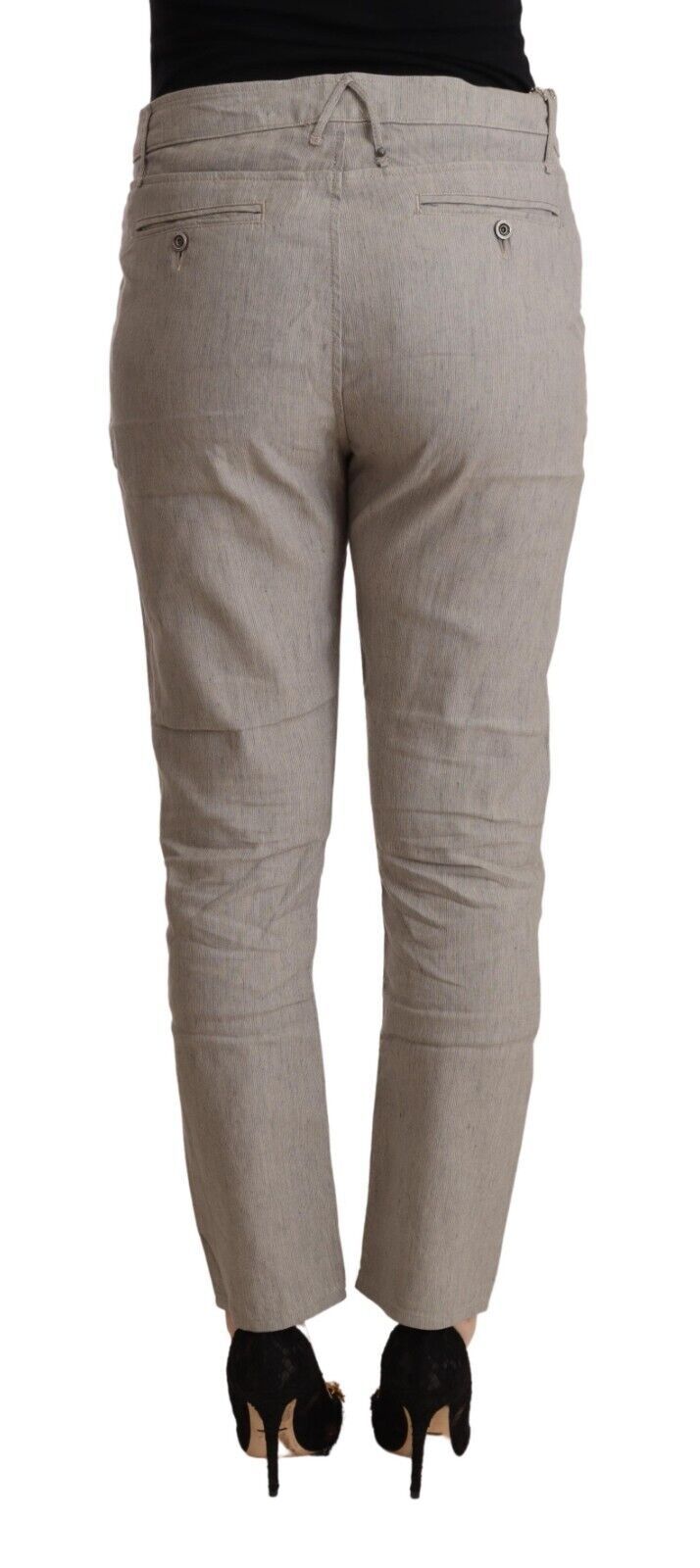 CYCLE Elegante hellgraue, konische Leinenhose