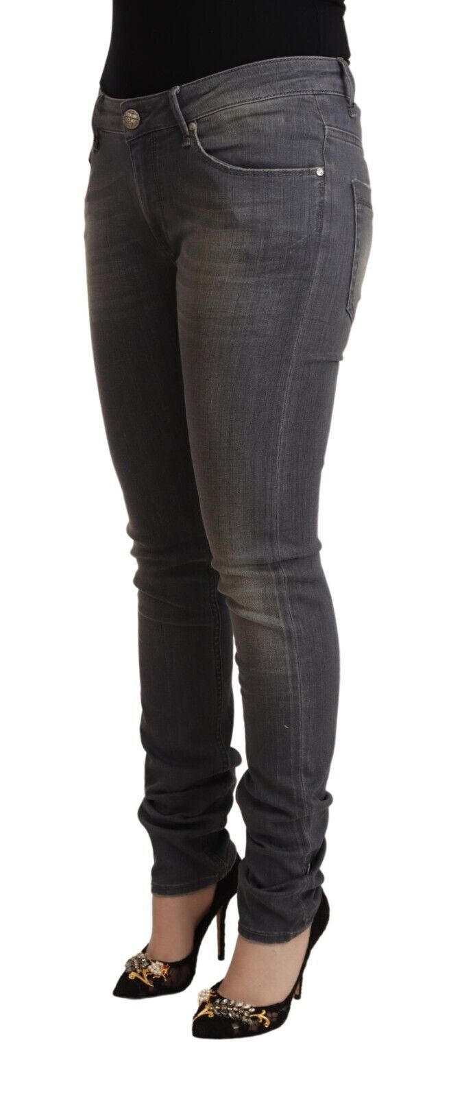 Acht Elegante dunkelgraue Skinny Jeans – Low Waist Reißverschluss