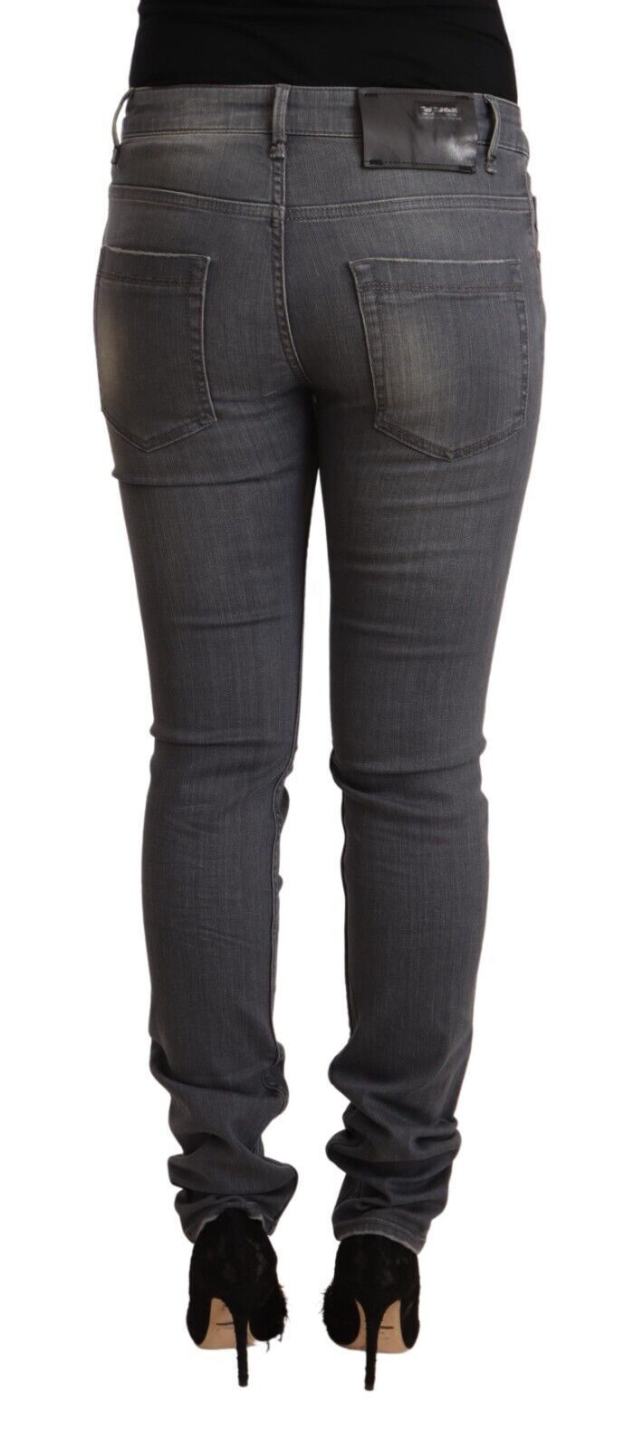 Acht Elegante dunkelgraue Skinny Jeans – Low Waist Reißverschluss