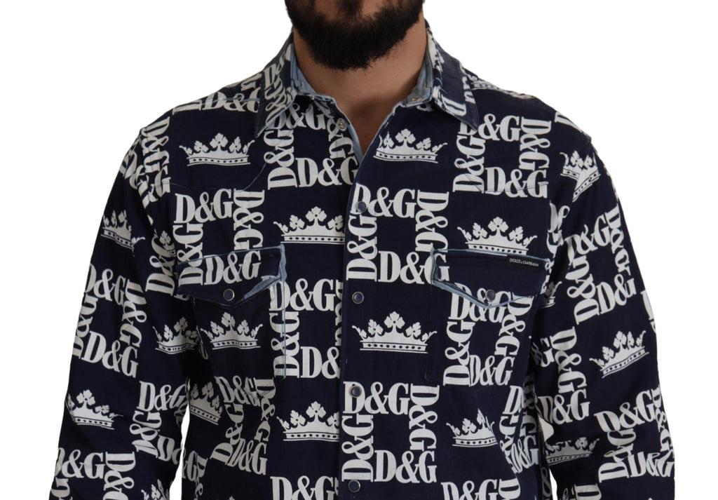 Dolce &amp; Gabbana Elegantes Slim Fit-Hemd mit blauer Krone